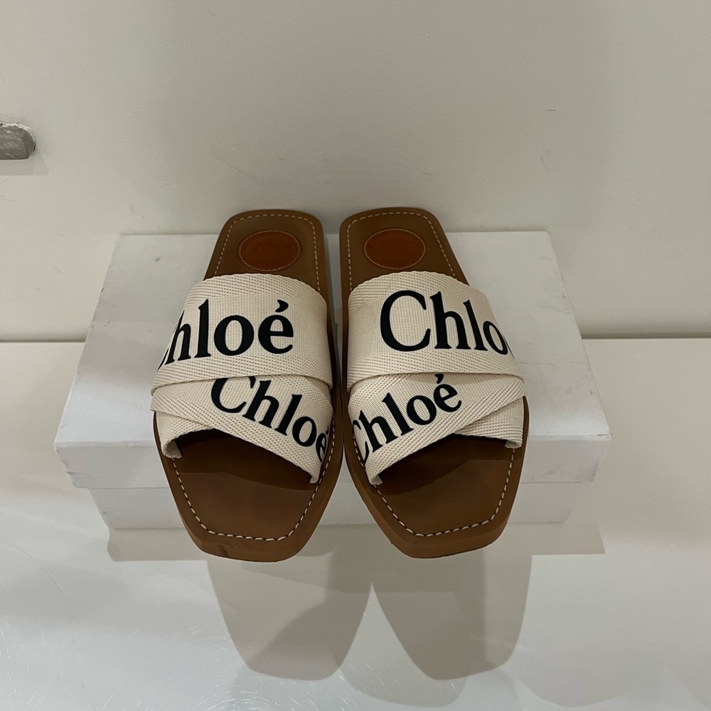 Chloe Woody Logo Slide Sandals